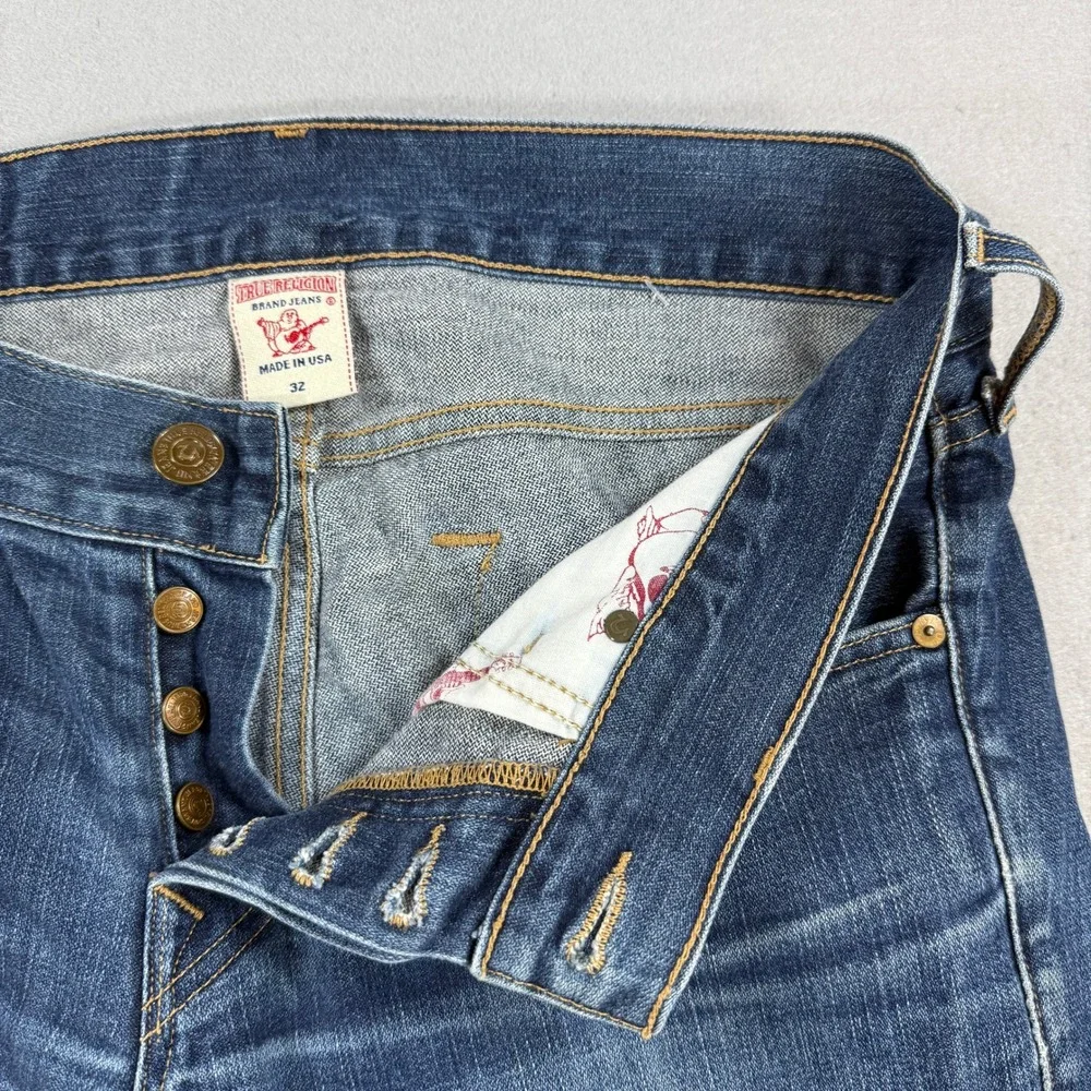 Vintage True Religion Geno Jeans Mens 32x30 Blue Selvedge Denim Button Fly USA